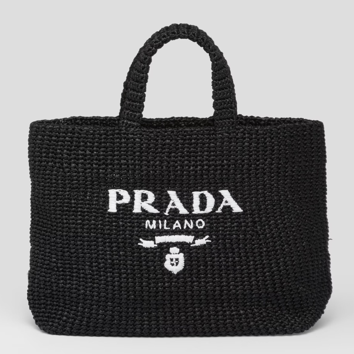 Prada Large Crochet Tote Bag in Black Raffia-effect Yarn