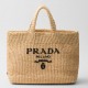 Prada Large Crochet Tote Bag in Beige Raffia-effect Yarn