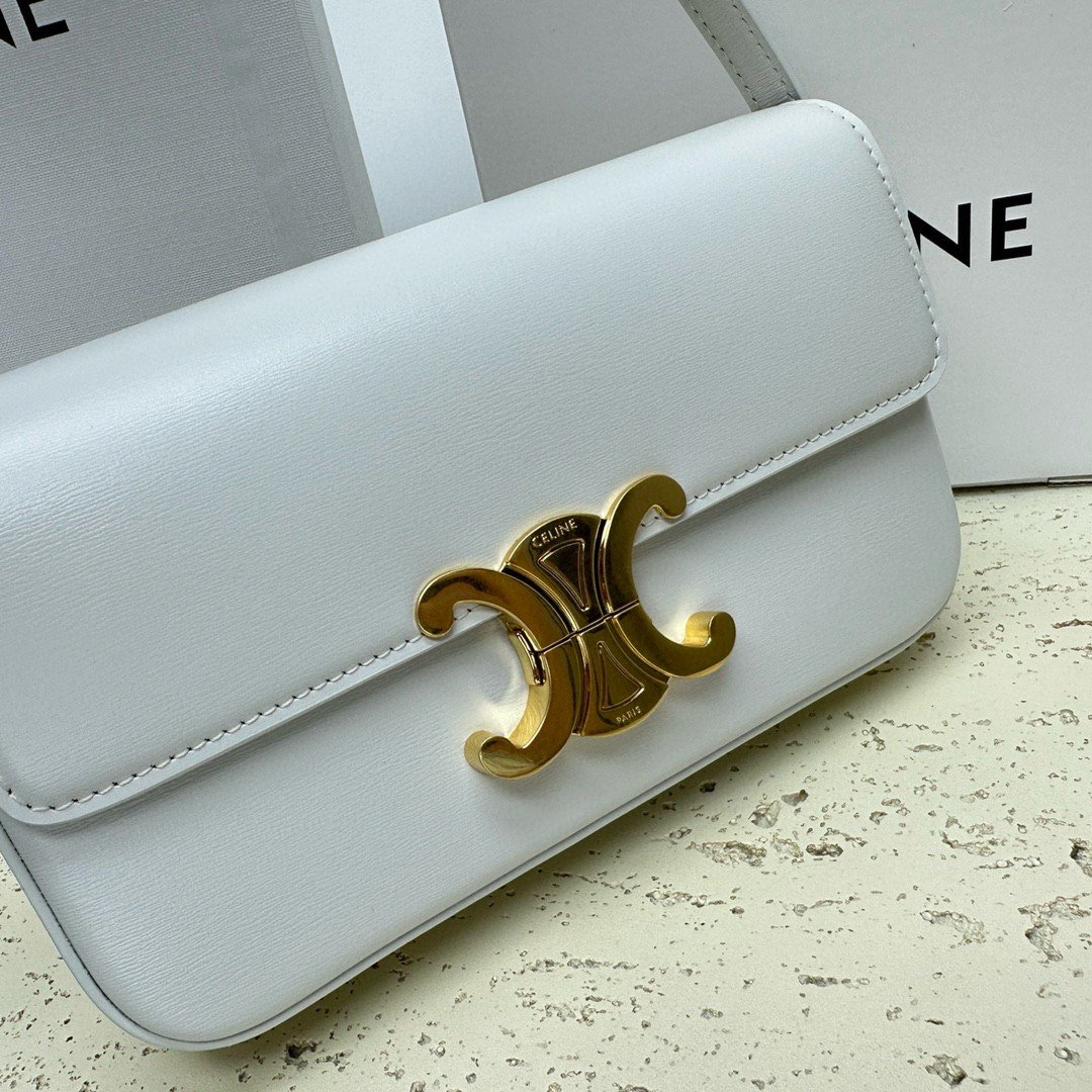 Celine Claude Shoulder Bag in White Calfskin