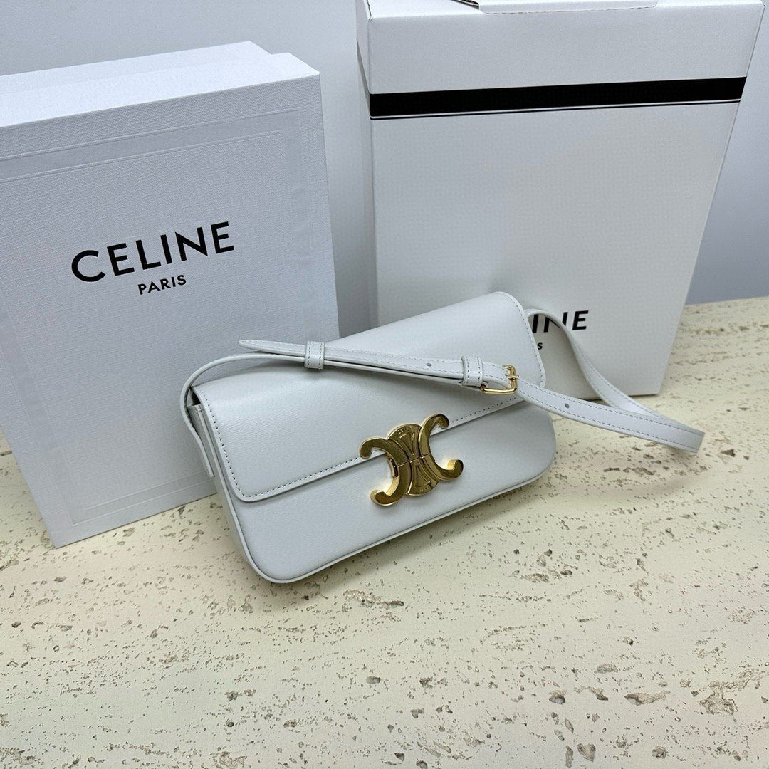 Celine Claude Shoulder Bag in White Calfskin