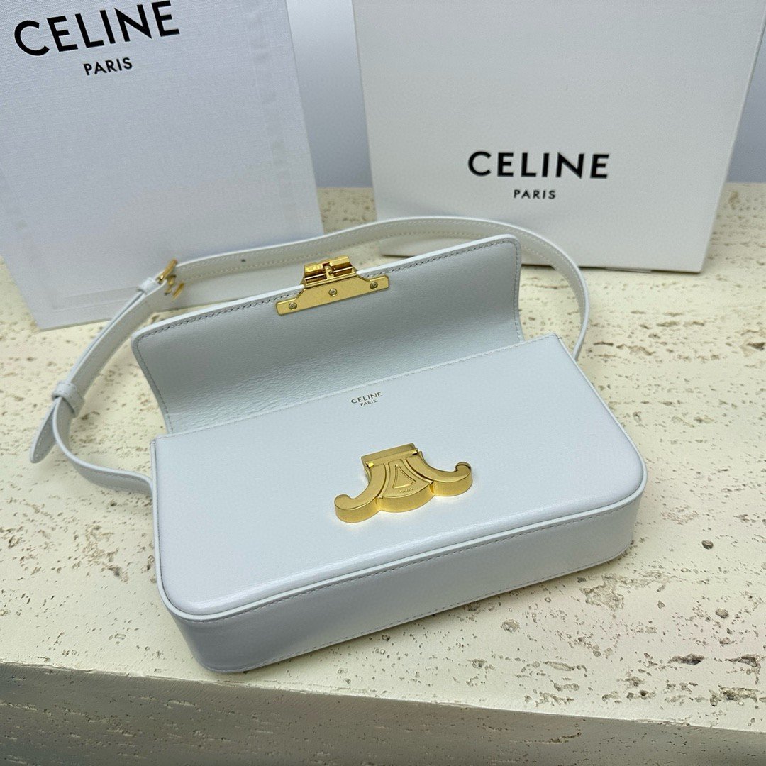 Celine Claude Shoulder Bag in White Calfskin