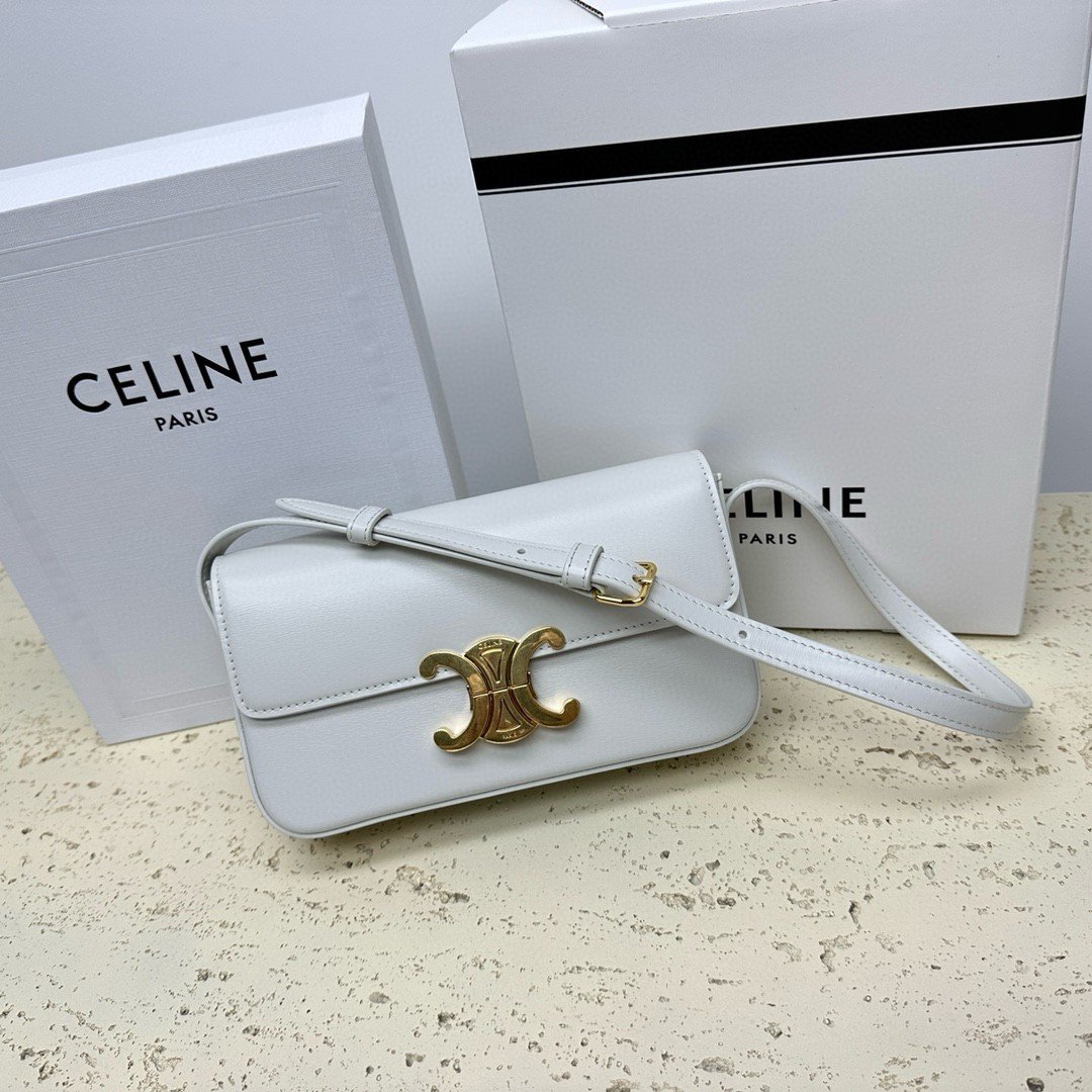 Celine Claude Shoulder Bag in White Calfskin