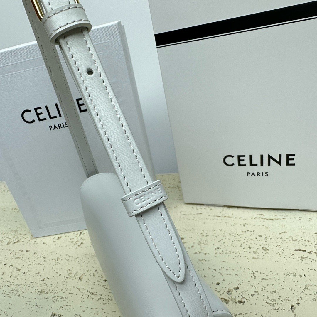 Celine Claude Shoulder Bag in White Calfskin