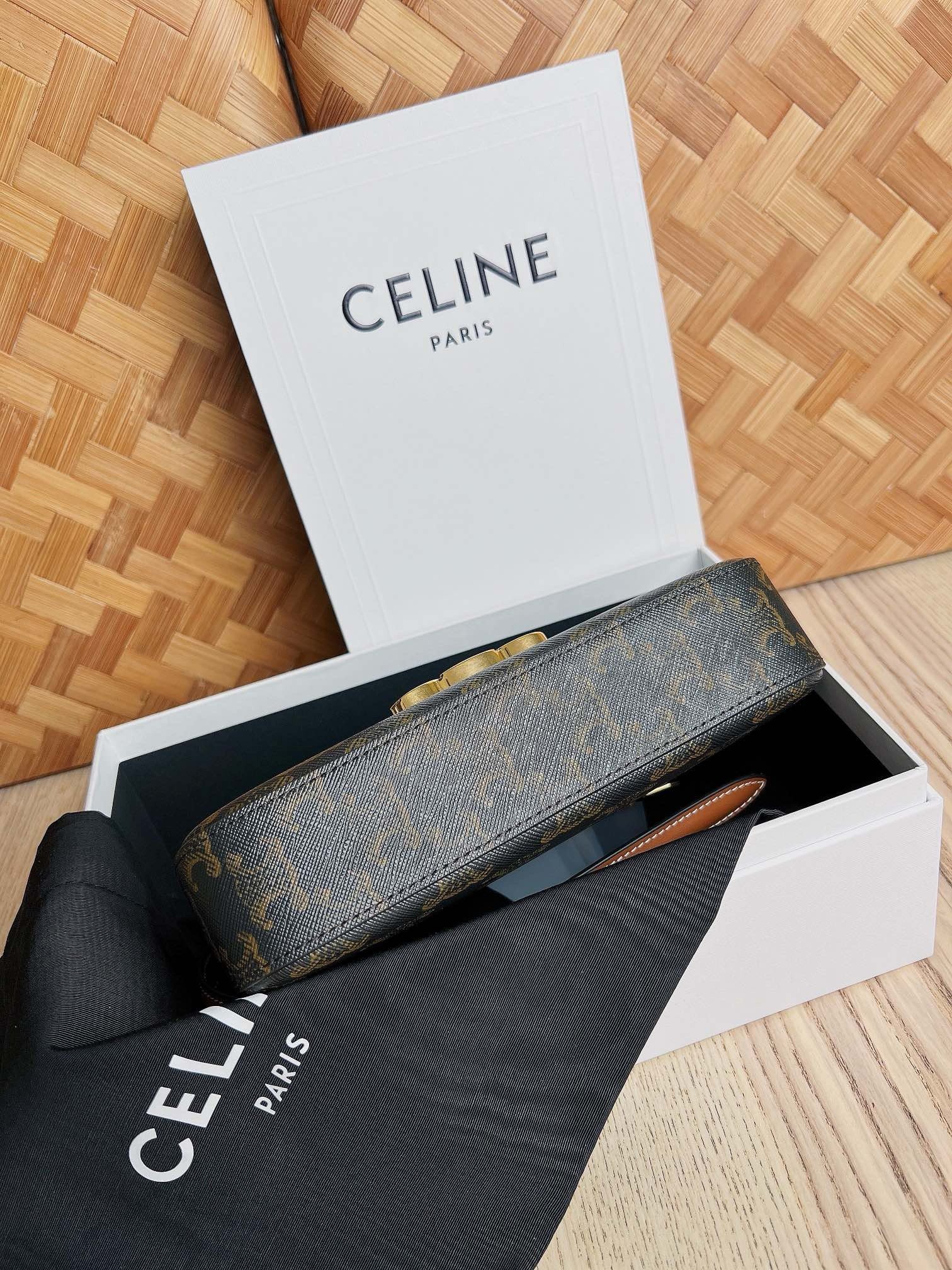 Celine Claude Shoulder Bag in Black Triomphe Canvas