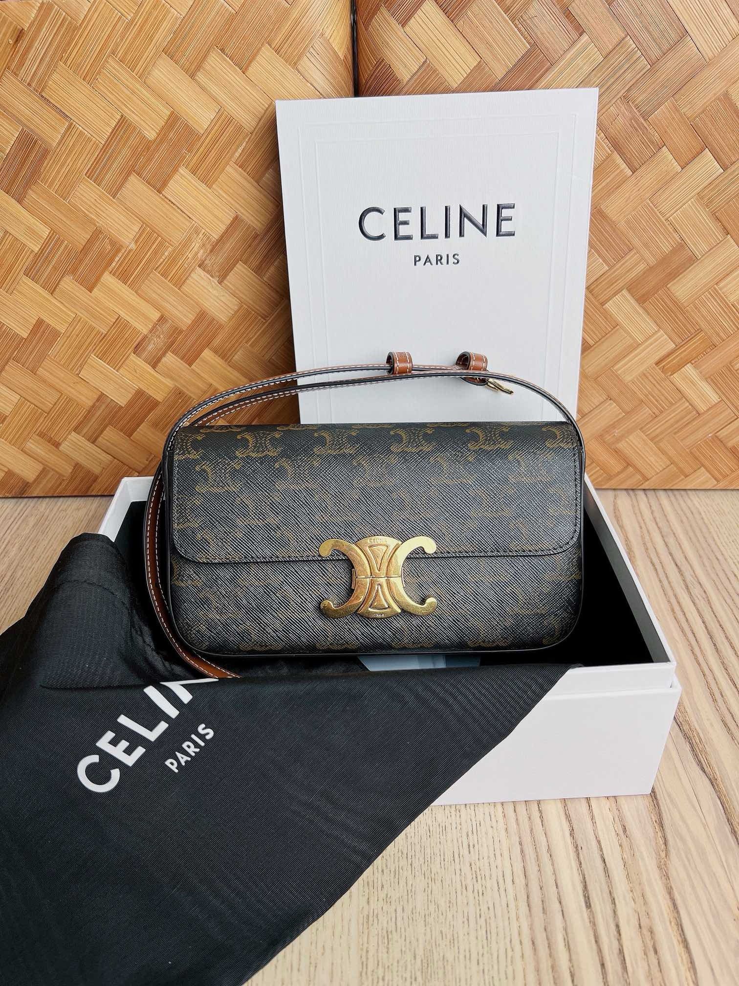 Celine Claude Shoulder Bag in Black Triomphe Canvas