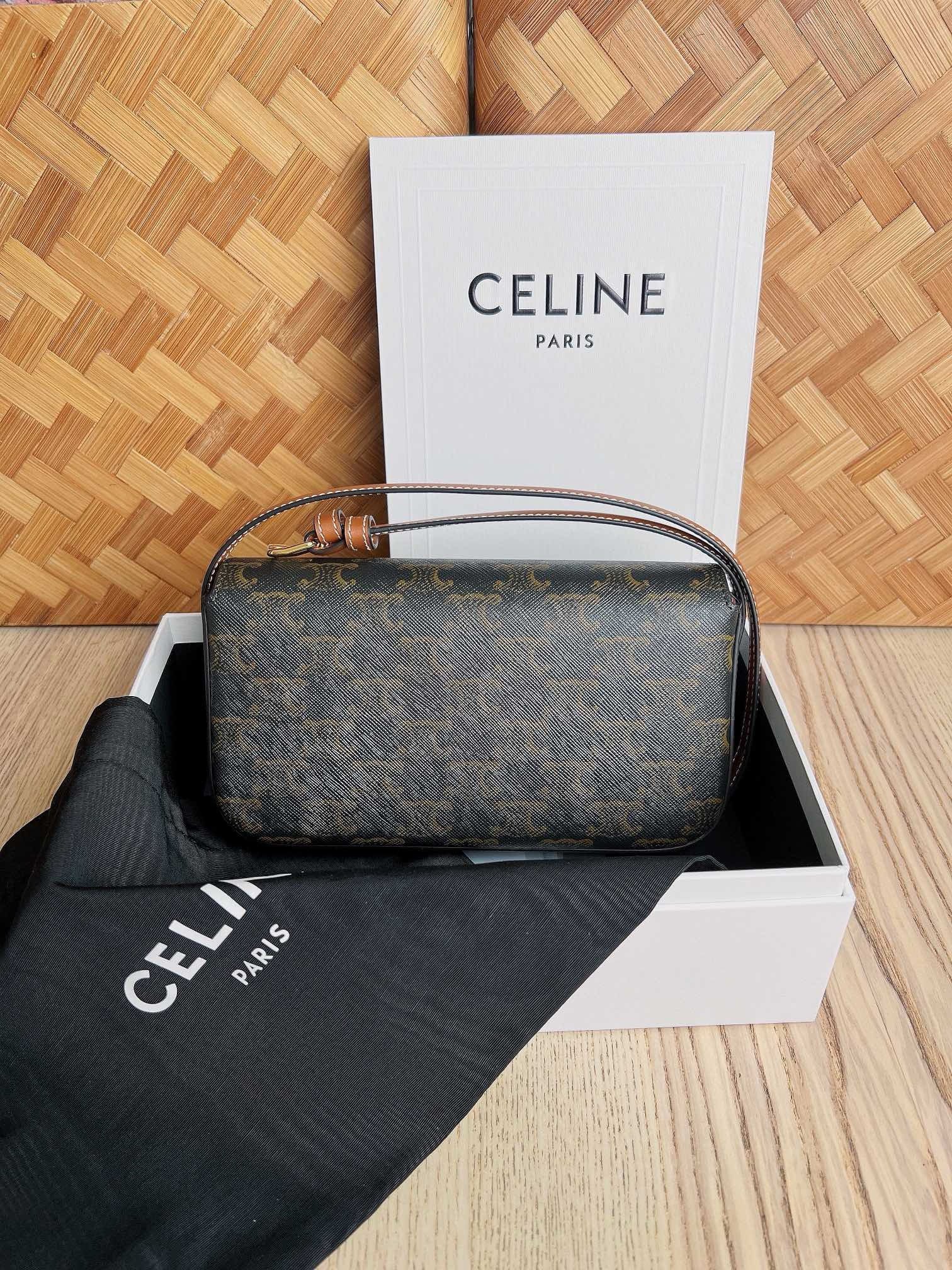 Celine Claude Shoulder Bag in Black Triomphe Canvas