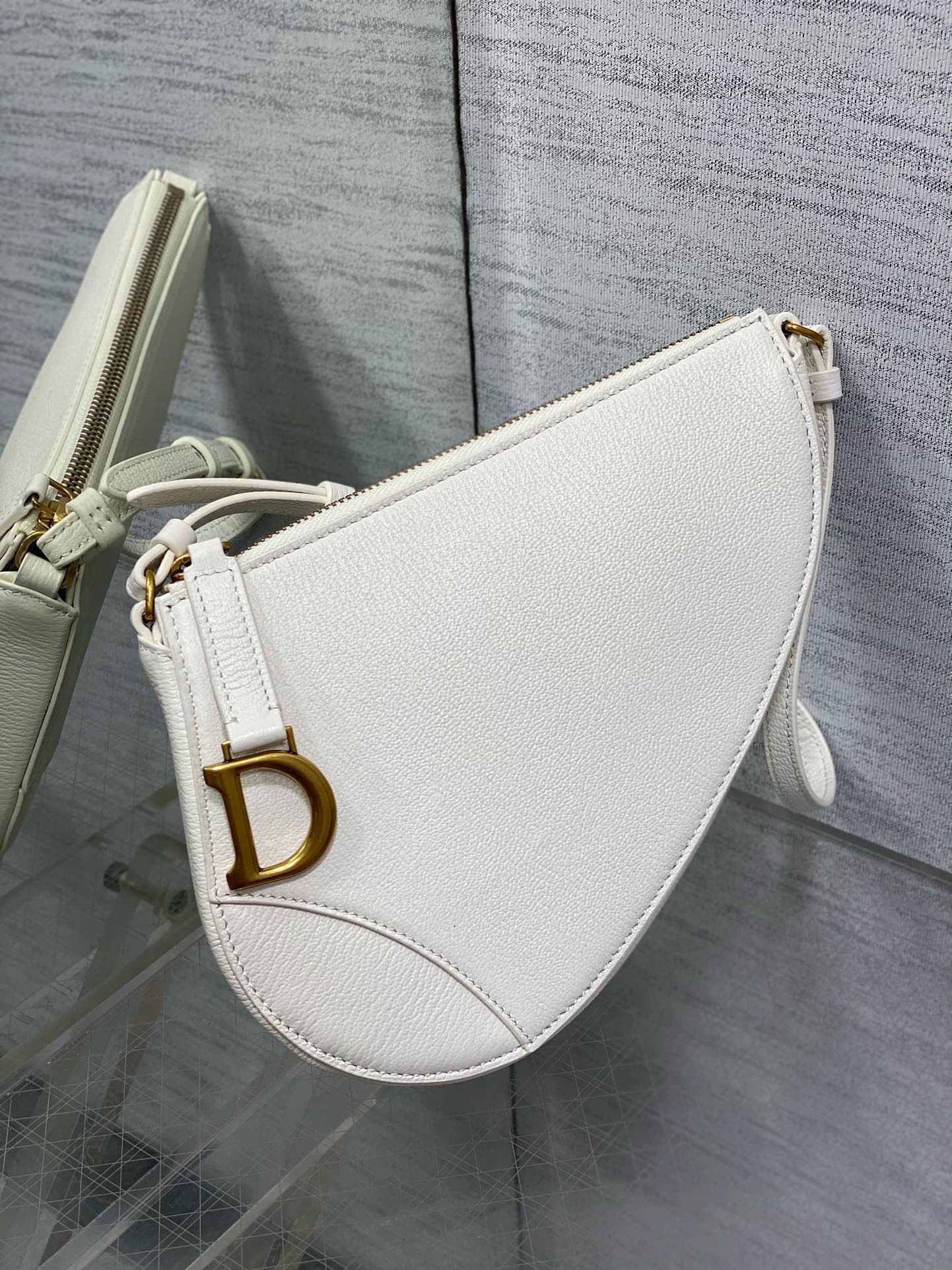 Dior Saddle Rodeo Pouch in White Goatskin