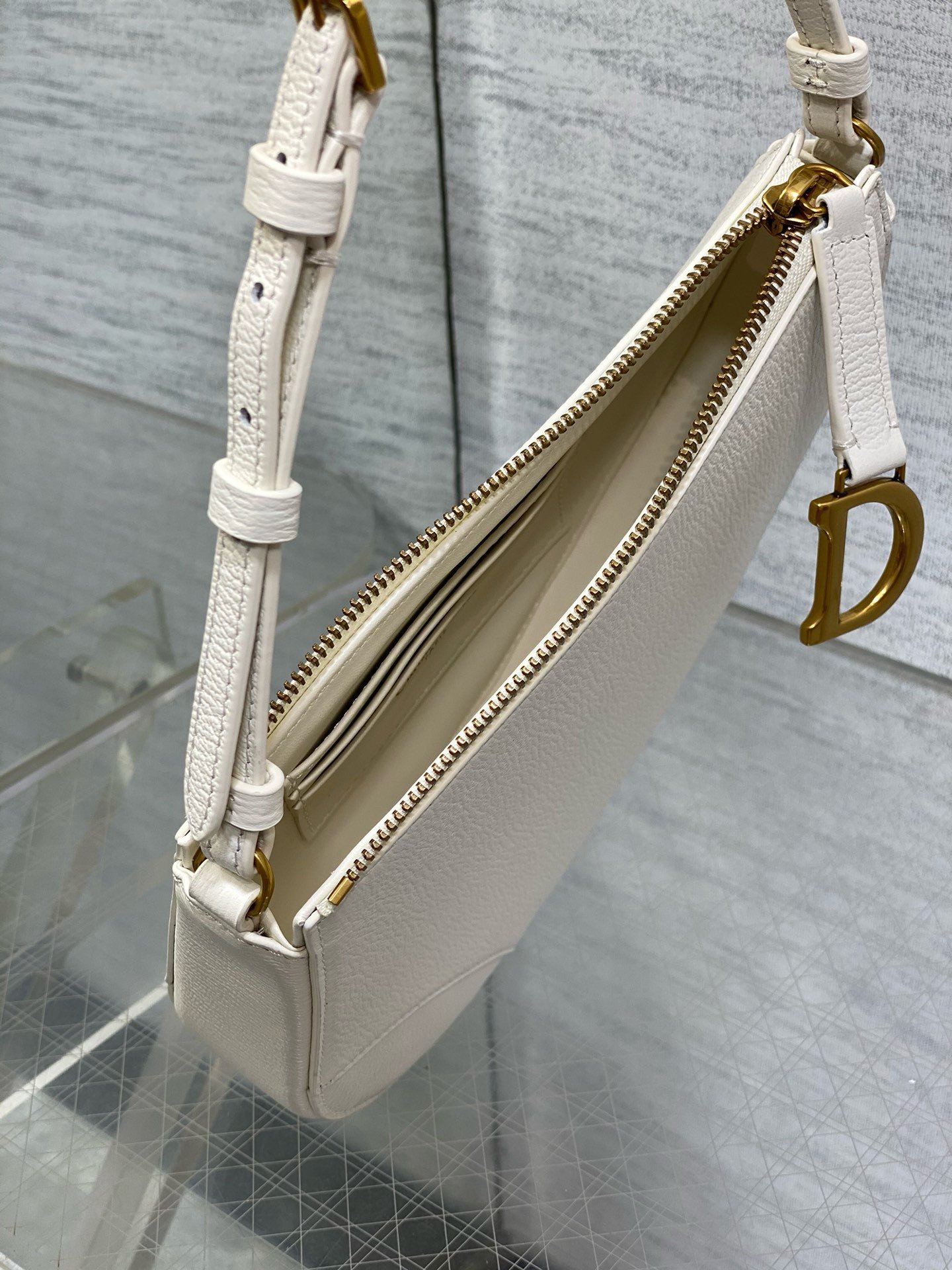 Dior Saddle Rodeo Pouch in White Goatskin