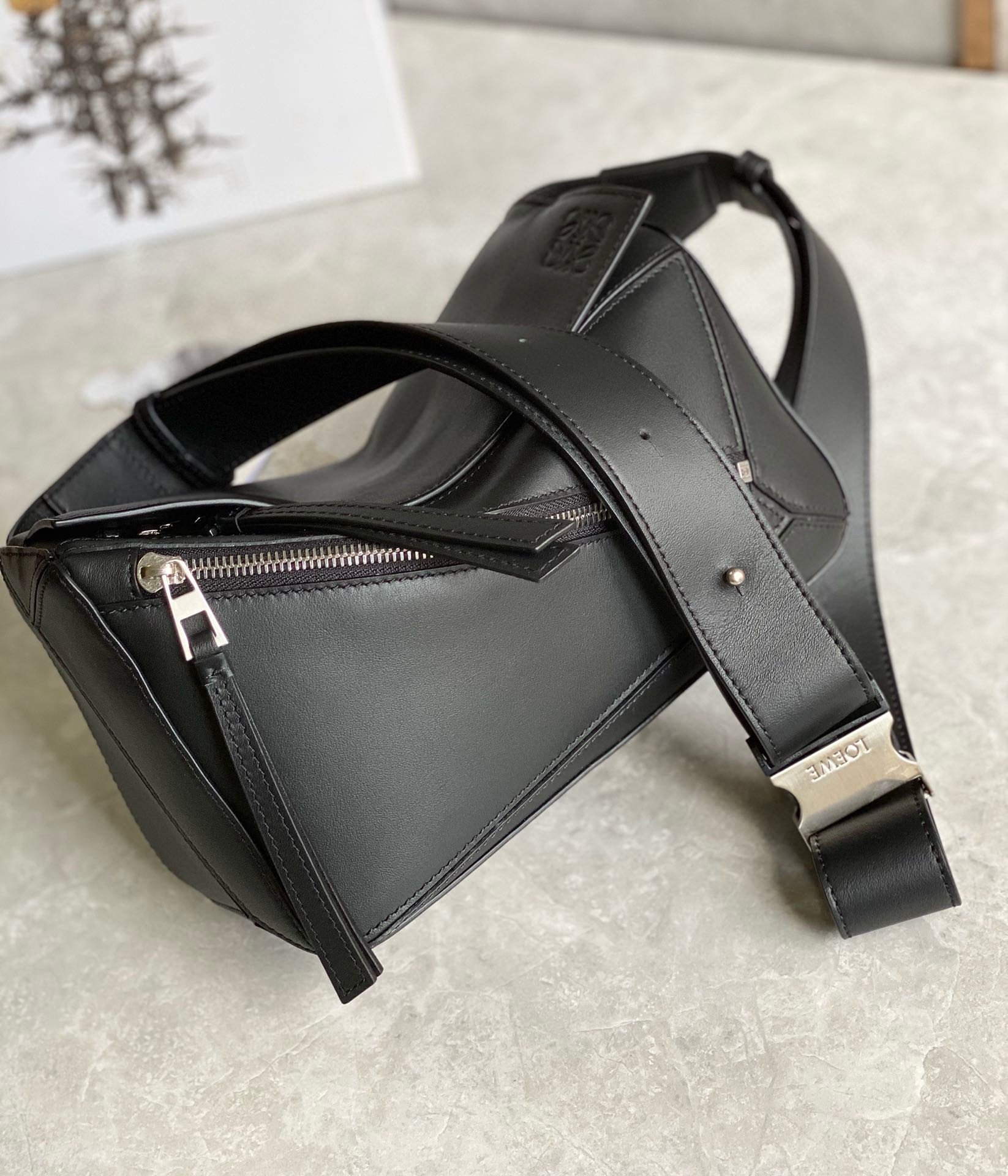 Loewe Small Puzzle Bumbag in Black Calfskin