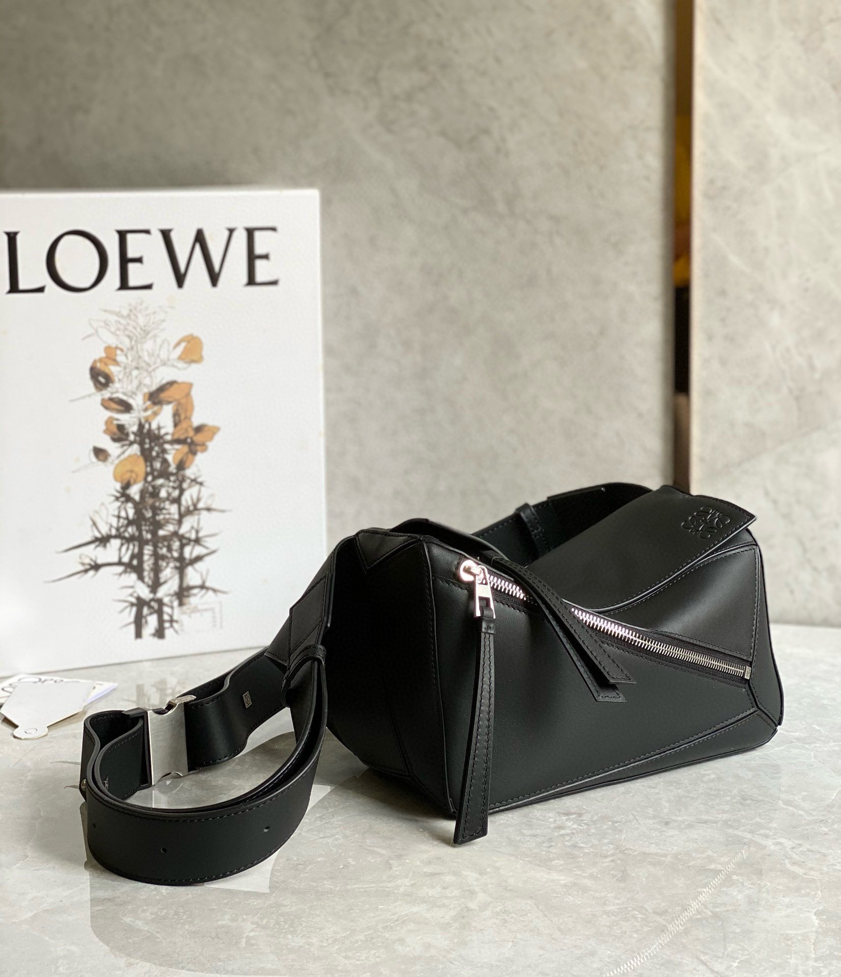 Loewe Small Puzzle Bumbag in Black Calfskin