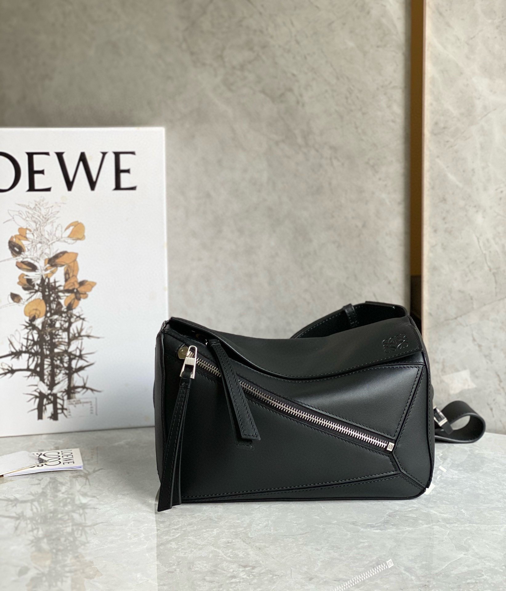 Loewe Small Puzzle Bumbag in Black Calfskin