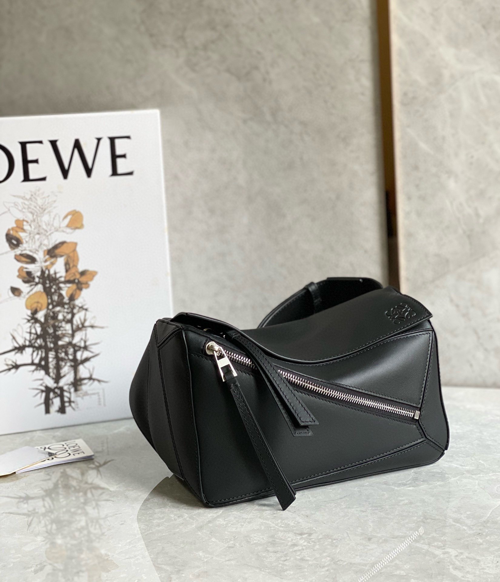 Loewe Small Puzzle Bumbag in Black Calfskin