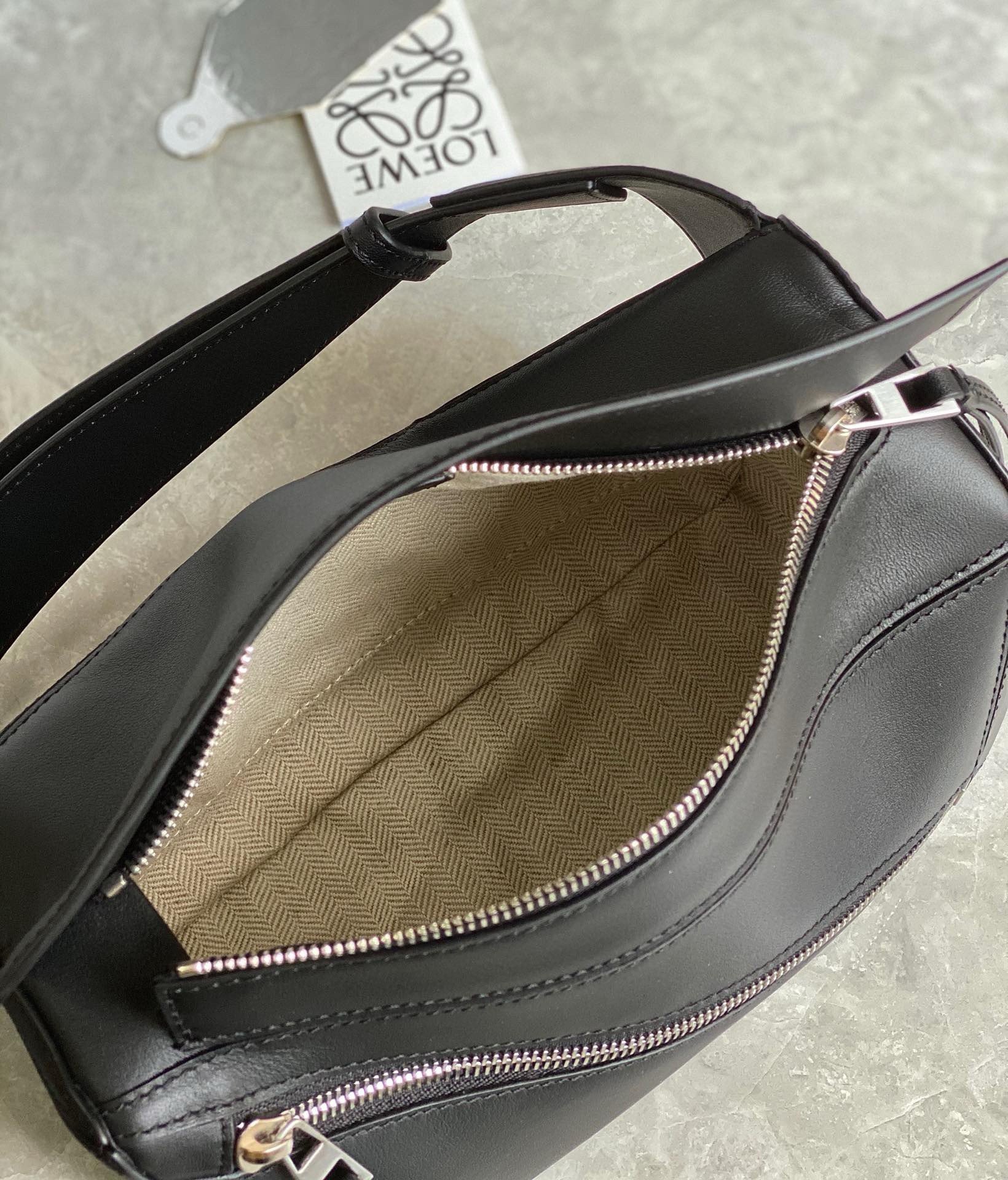 Loewe Small Puzzle Bumbag in Black Calfskin