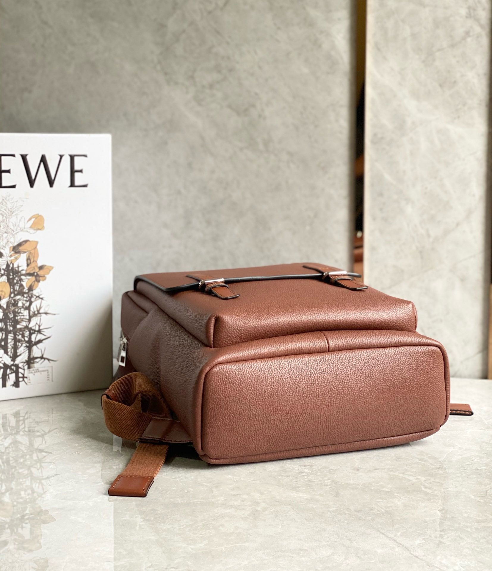 Loewe Military Backpack in Brown Grained Leather