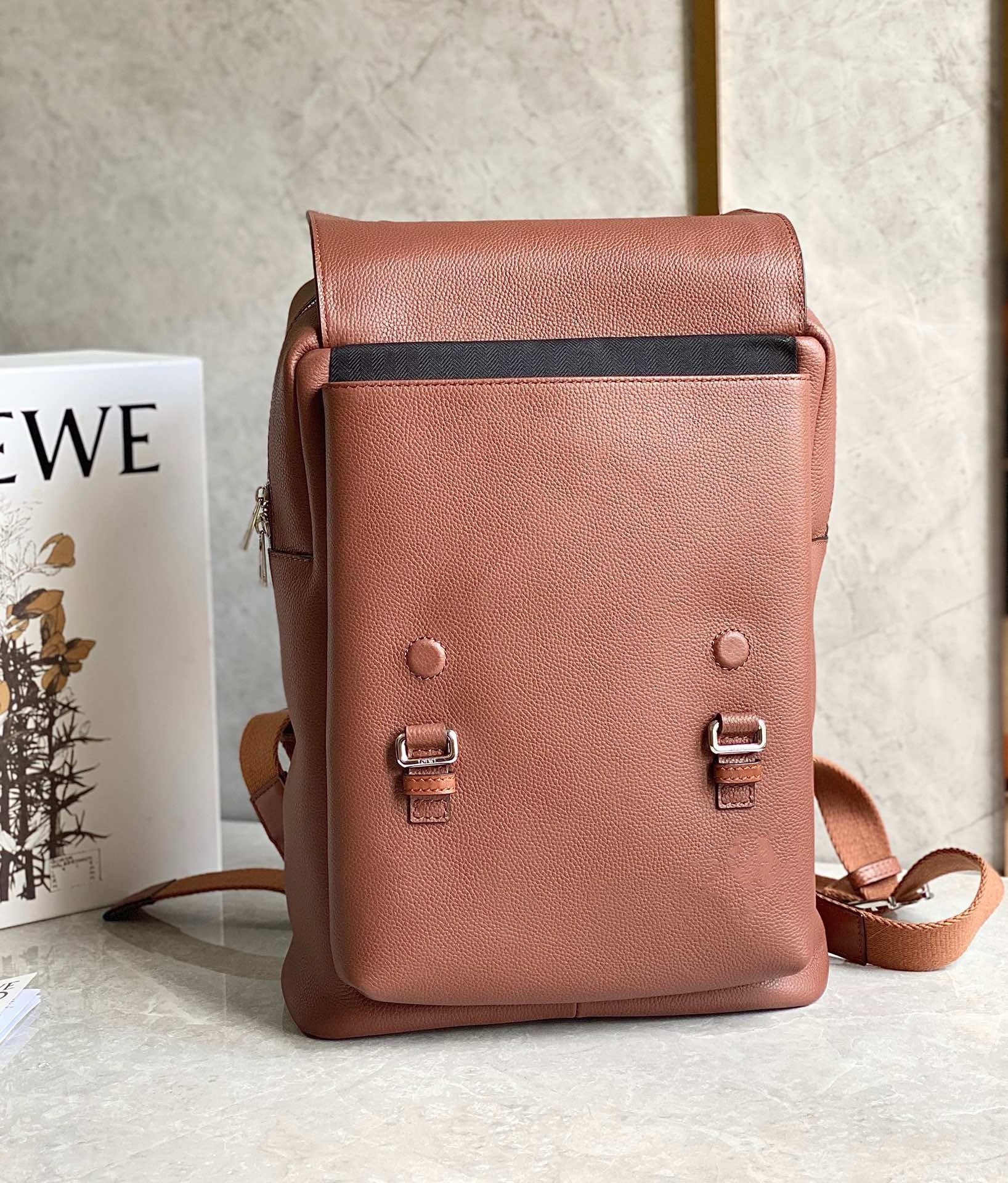 Loewe Military Backpack in Brown Grained Leather