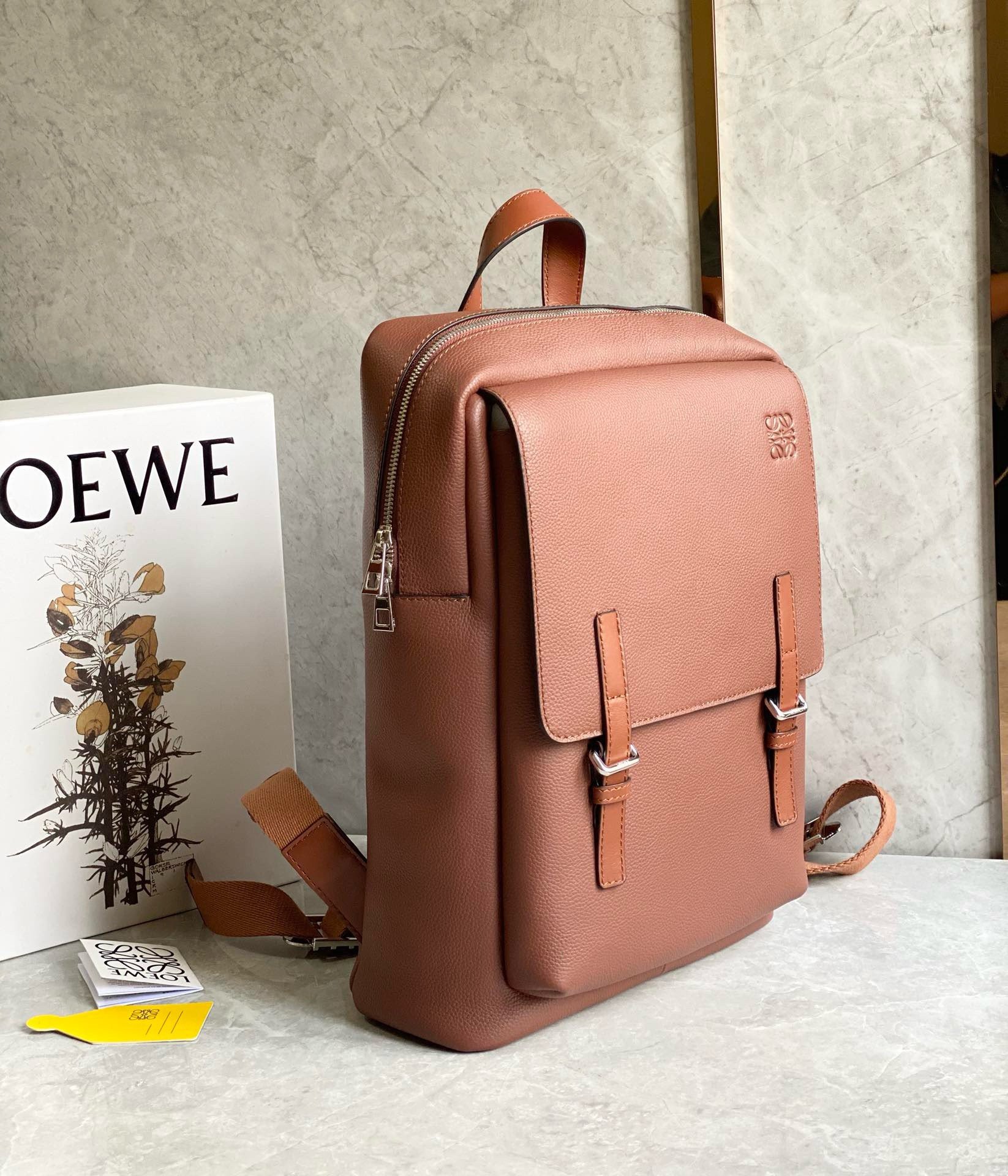 Loewe Military Backpack in Brown Grained Leather