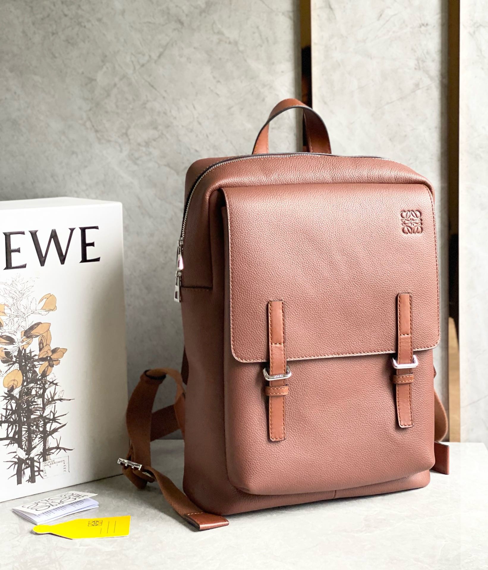 Loewe Military Backpack in Brown Grained Leather