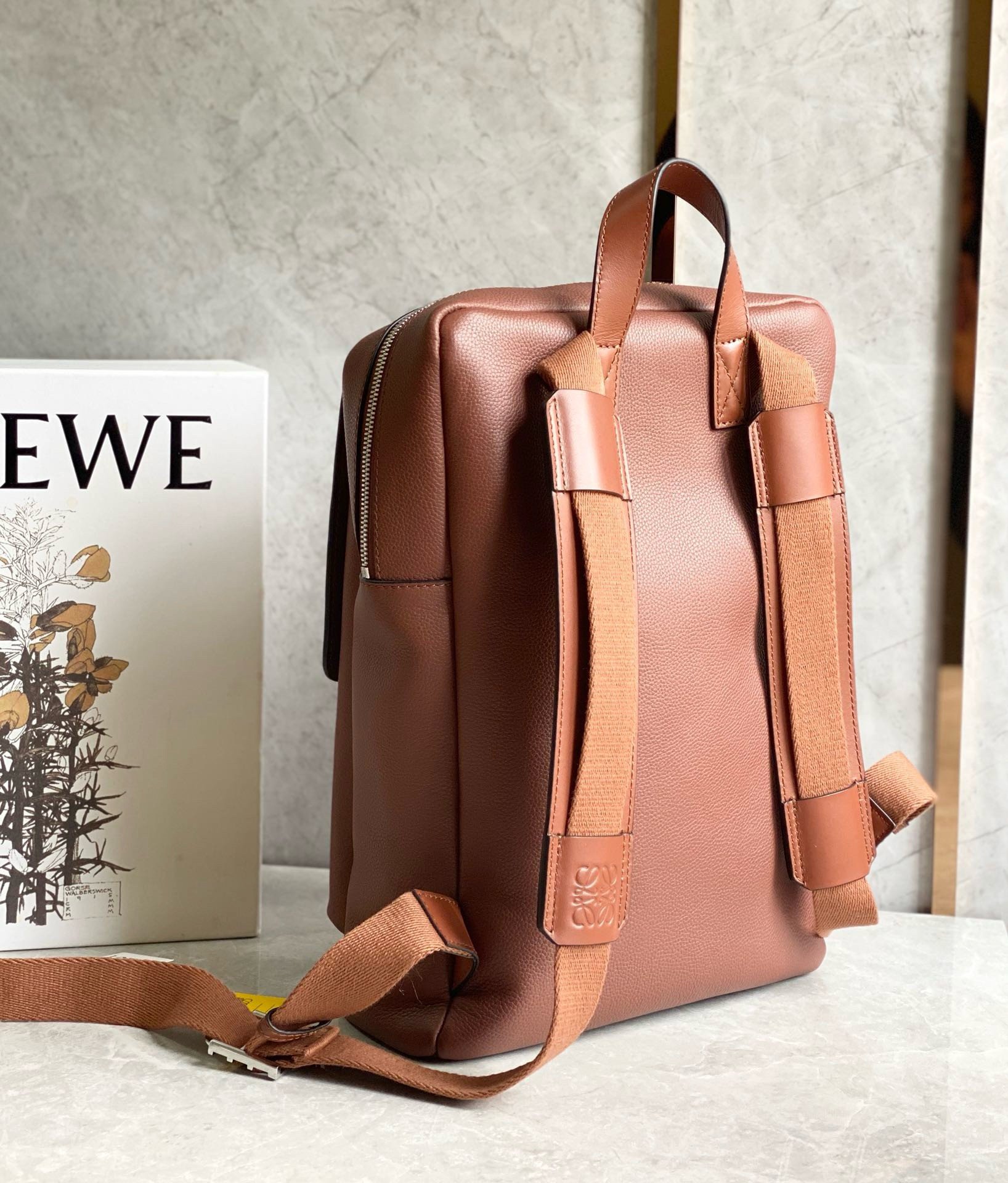 Loewe Military Backpack in Brown Grained Leather