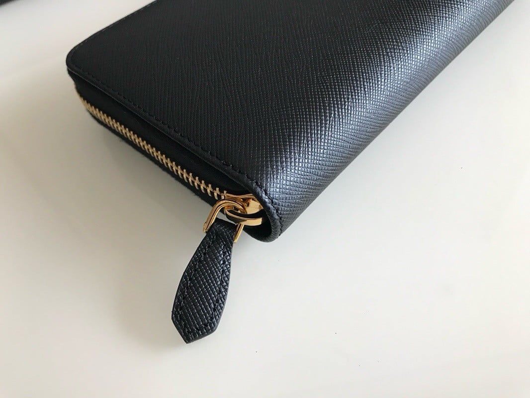 Prada Zip Around Wallet in Black Saffiano Leather