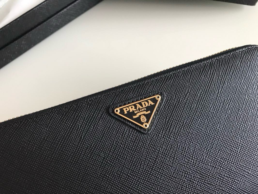 Prada Zip Around Wallet in Black Saffiano Leather