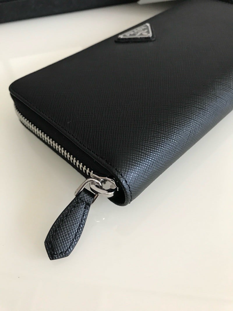 Prada Zip Around Wallet in Noir Saffiano Leather