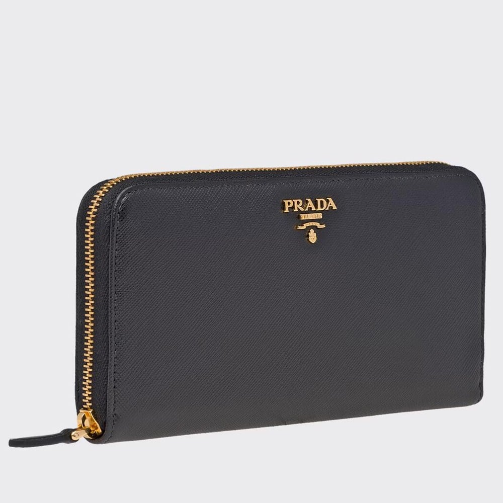 Prada Zip Around Wallet in Black Saffiano Calfskin