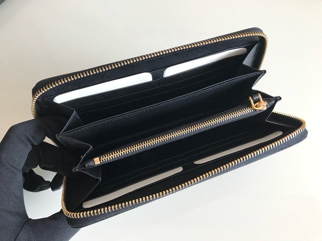 Prada Zip Around Wallet in Black Saffiano Calfskin