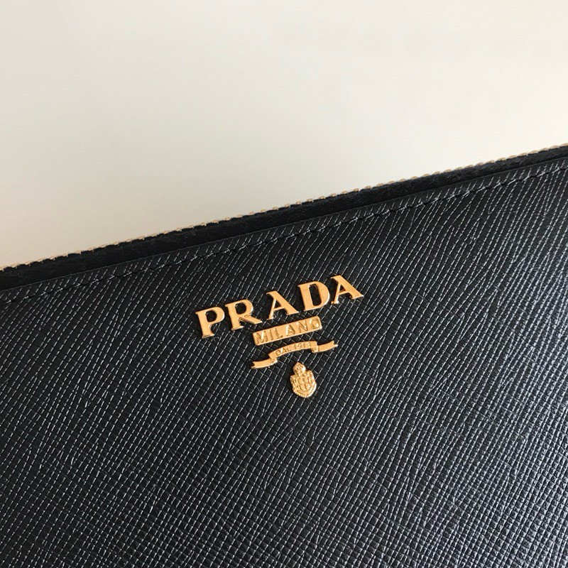 Prada Zip Around Wallet in Black Saffiano Calfskin