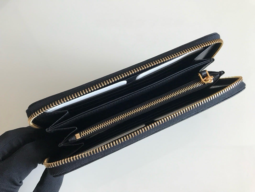 Prada Zip Around Wallet in Black Saffiano Calfskin