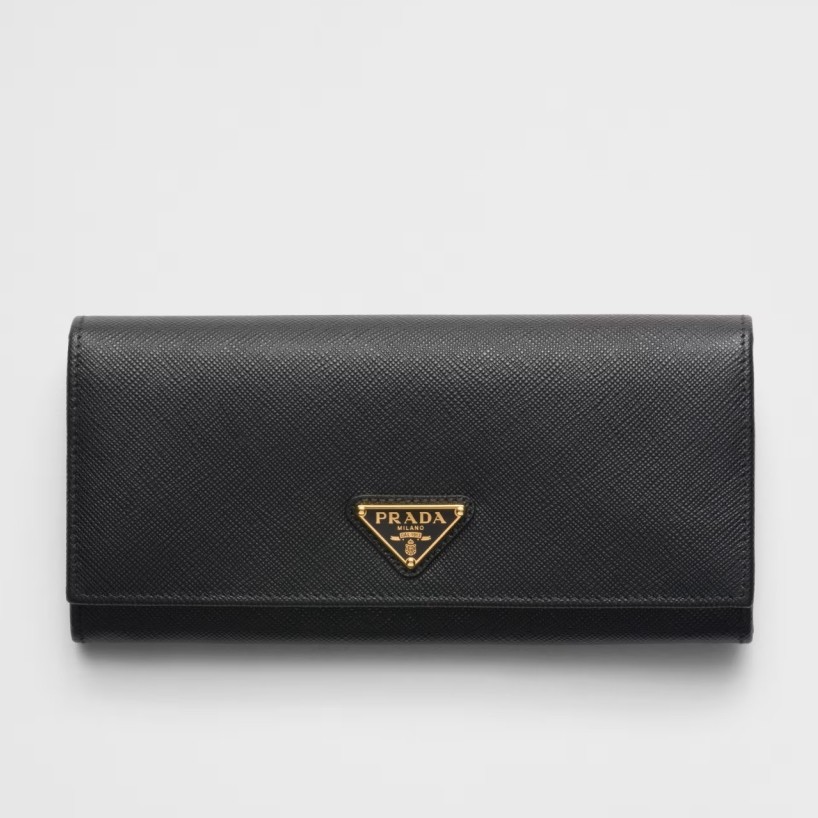 Prada Flap Continental Wallet in Black Saffiano Leather