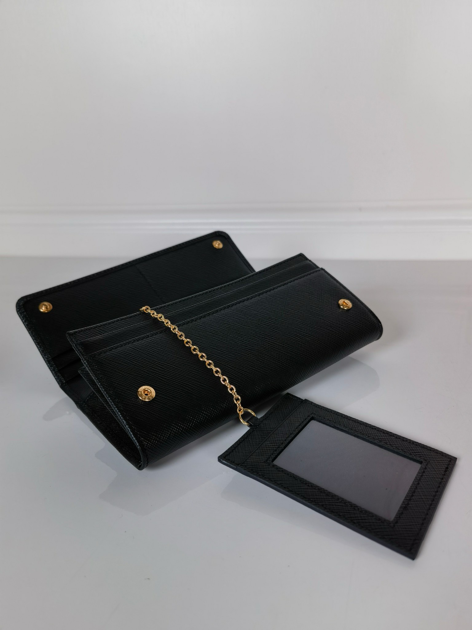 Prada Flap Continental Wallet in Black Saffiano Leather