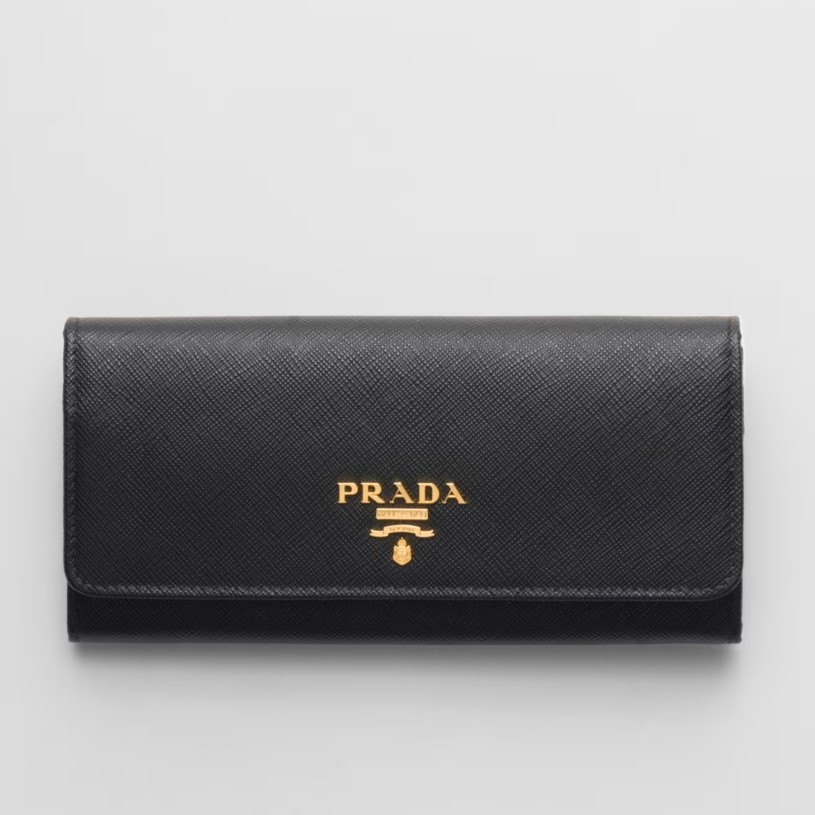 Prada Flap Continental Wallet in Black Saffiano Calfskin