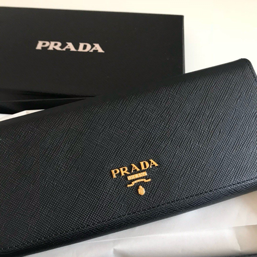 Prada Flap Continental Wallet in Black Saffiano Calfskin