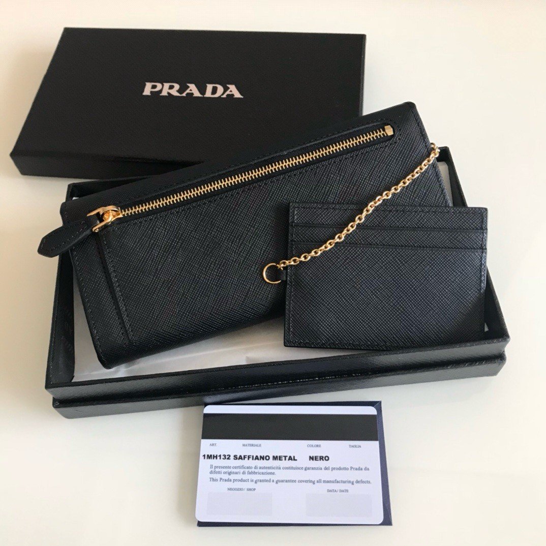 Prada Flap Continental Wallet in Black Saffiano Calfskin