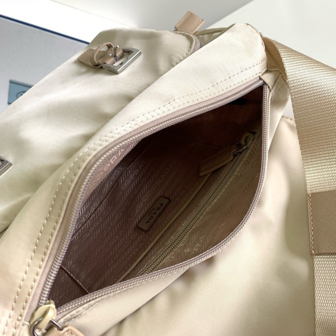 Prada Shoulder Bag with Flap in Beige Re-Nylon