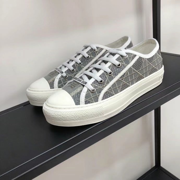 Dior Walk'n'Dior Sneakers In Grey Cannage Cotton