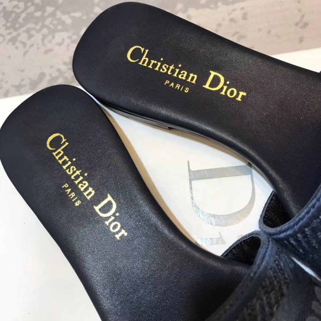 Dior Dway Mules In Denim Blue Oblique Embroidered Cotton