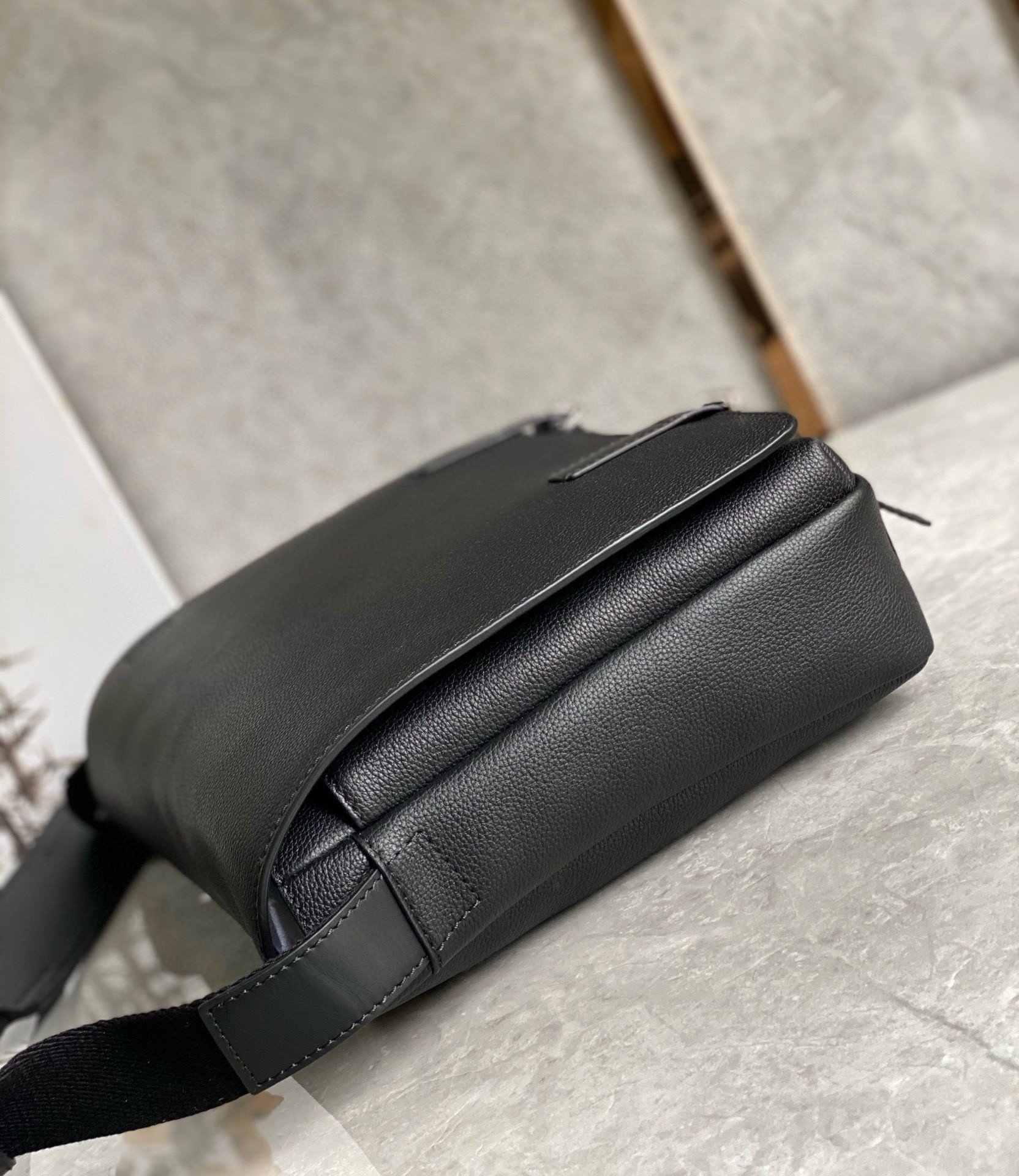 Loewe Military Messenger Bag in Black Grained Calfskin