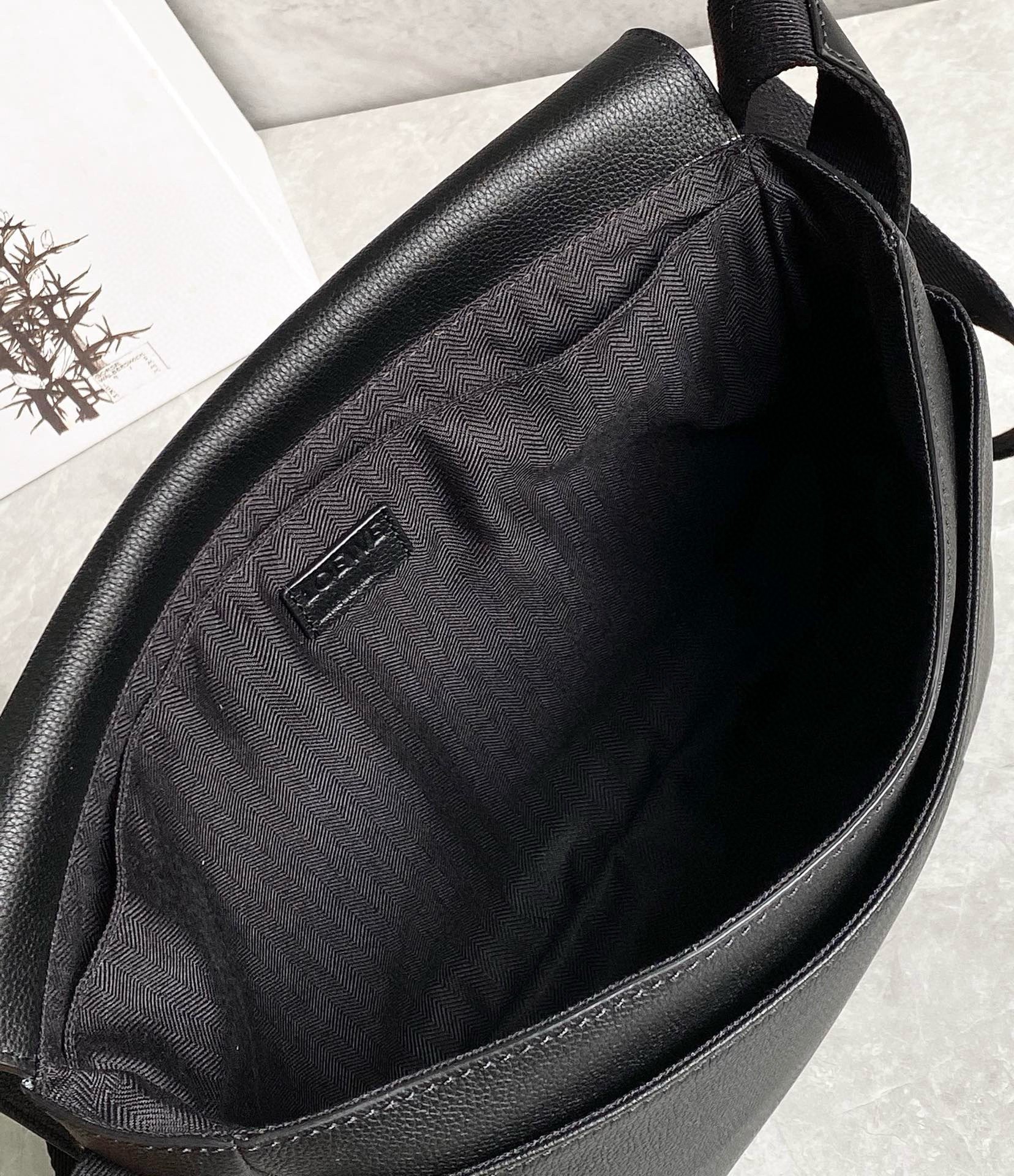 Loewe Military Messenger Bag in Black Grained Calfskin