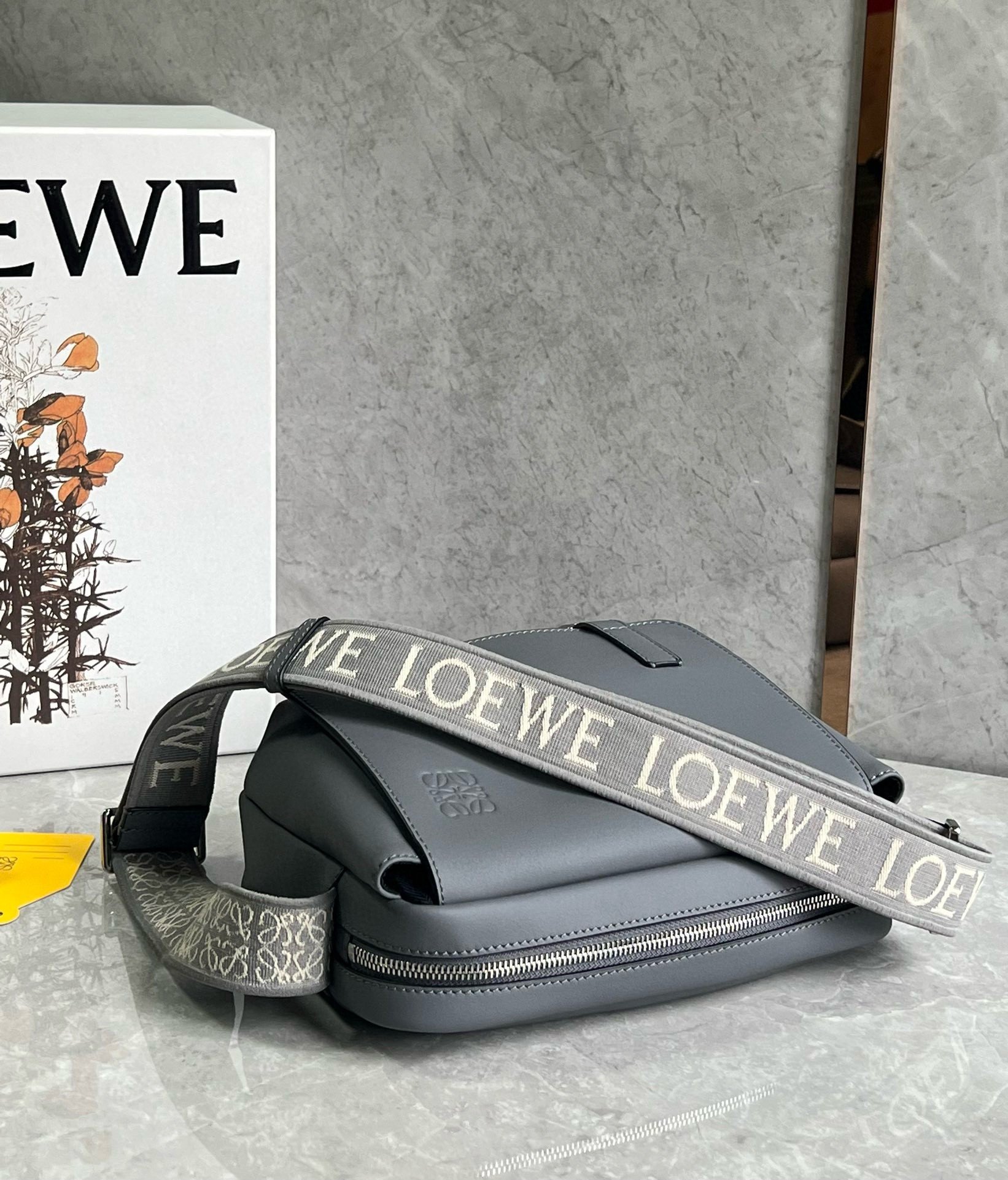 Loewe XS Military Messenger Bag in Grey Calfskin