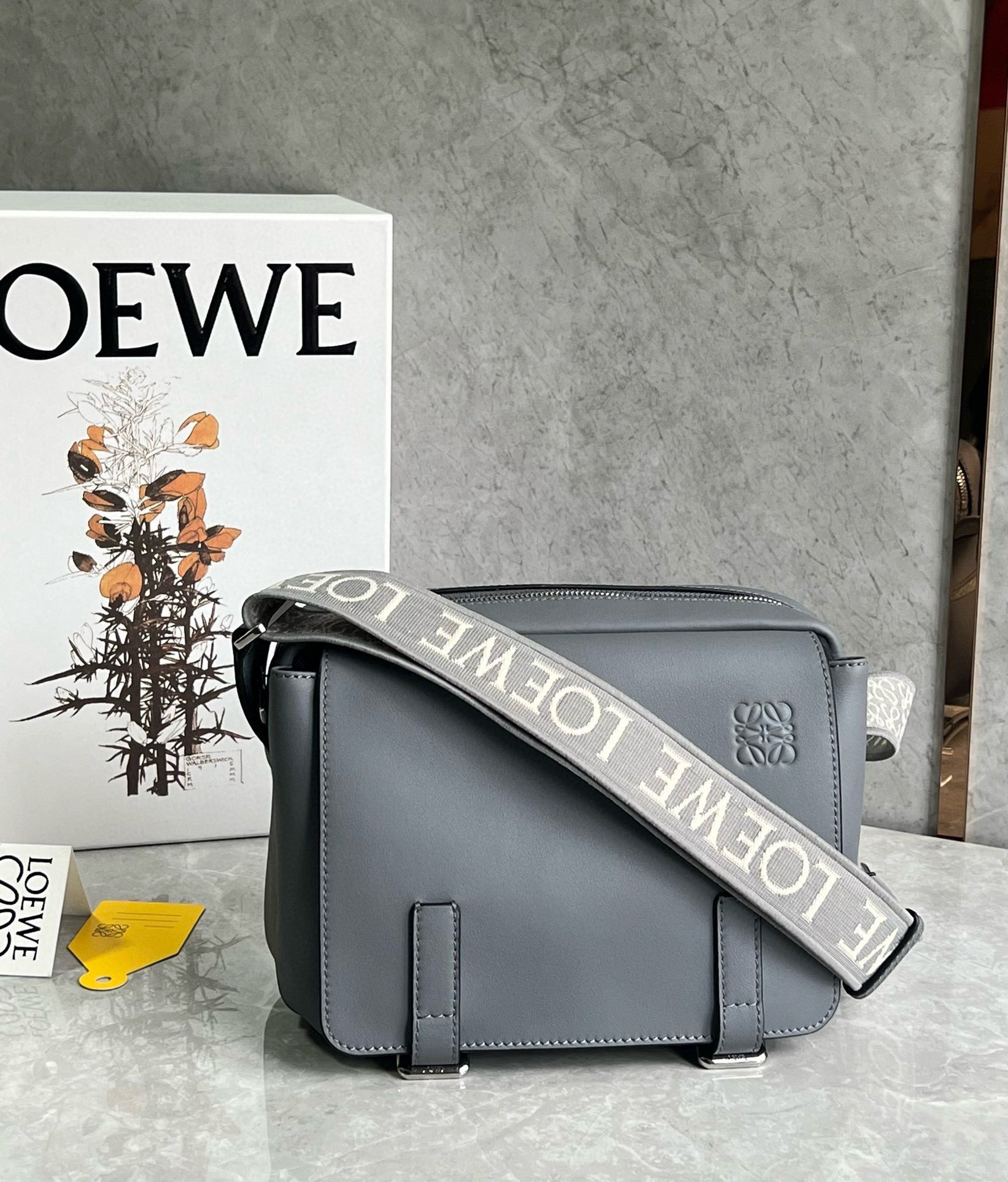 Loewe XS Military Messenger Bag in Grey Calfskin