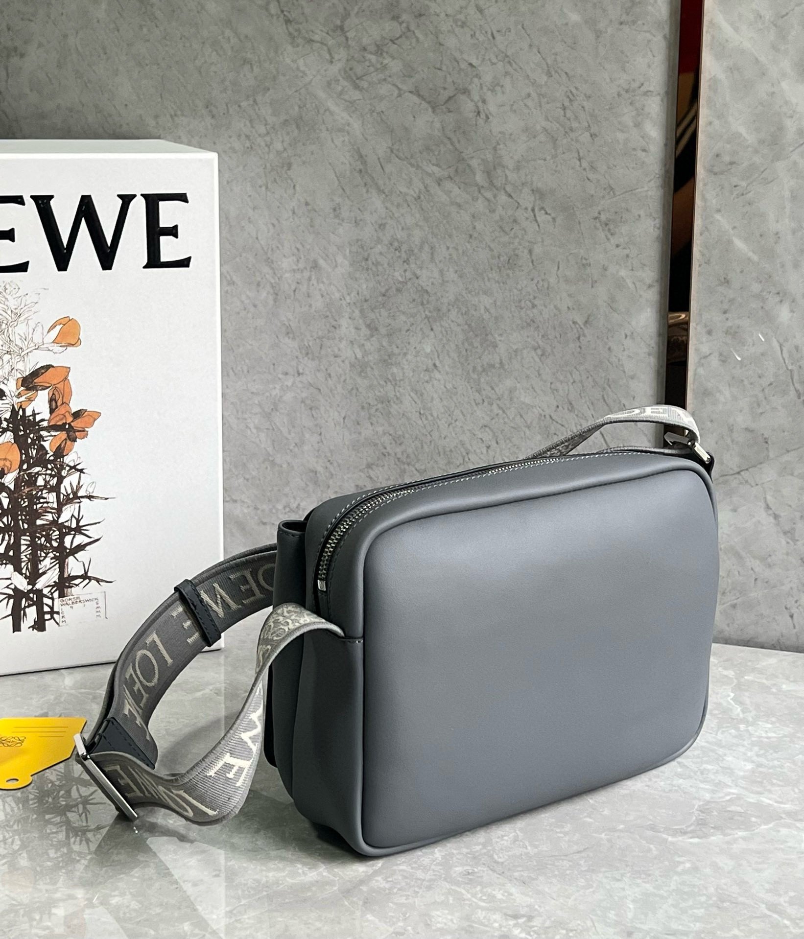 Loewe XS Military Messenger Bag in Grey Calfskin