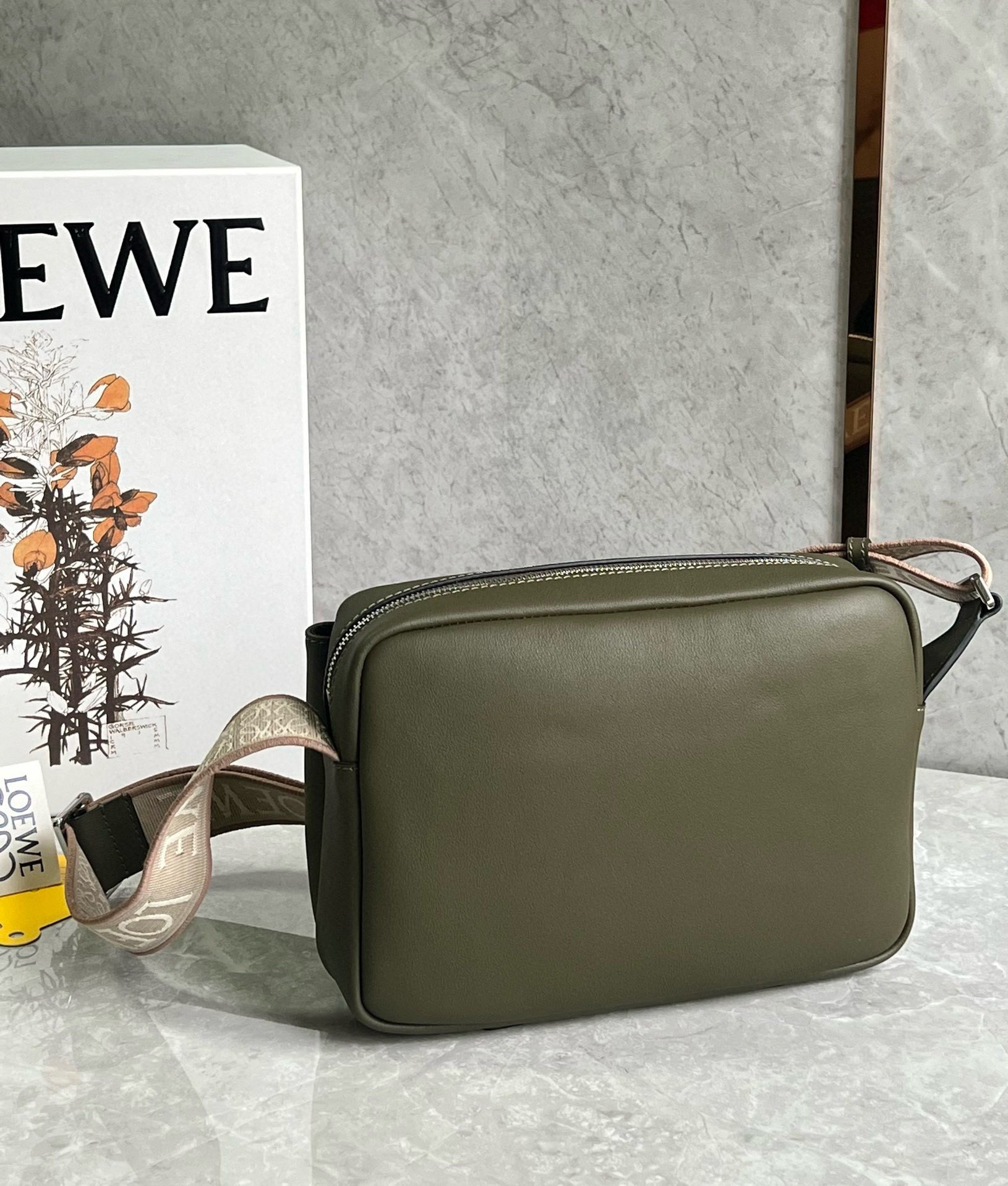 Loewe XS Military Messenger Bag in Green Calfskin