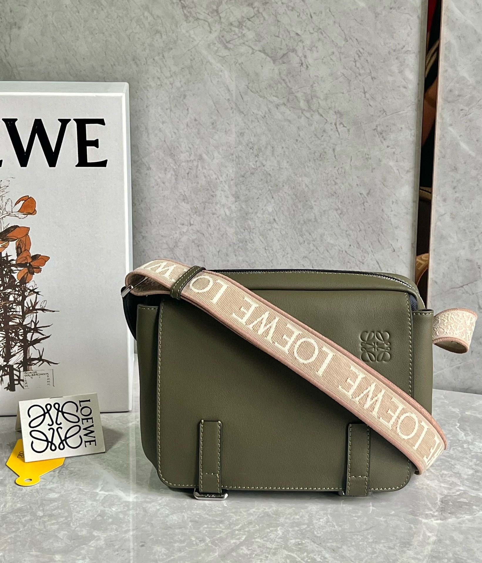 Loewe XS Military Messenger Bag in Green Calfskin