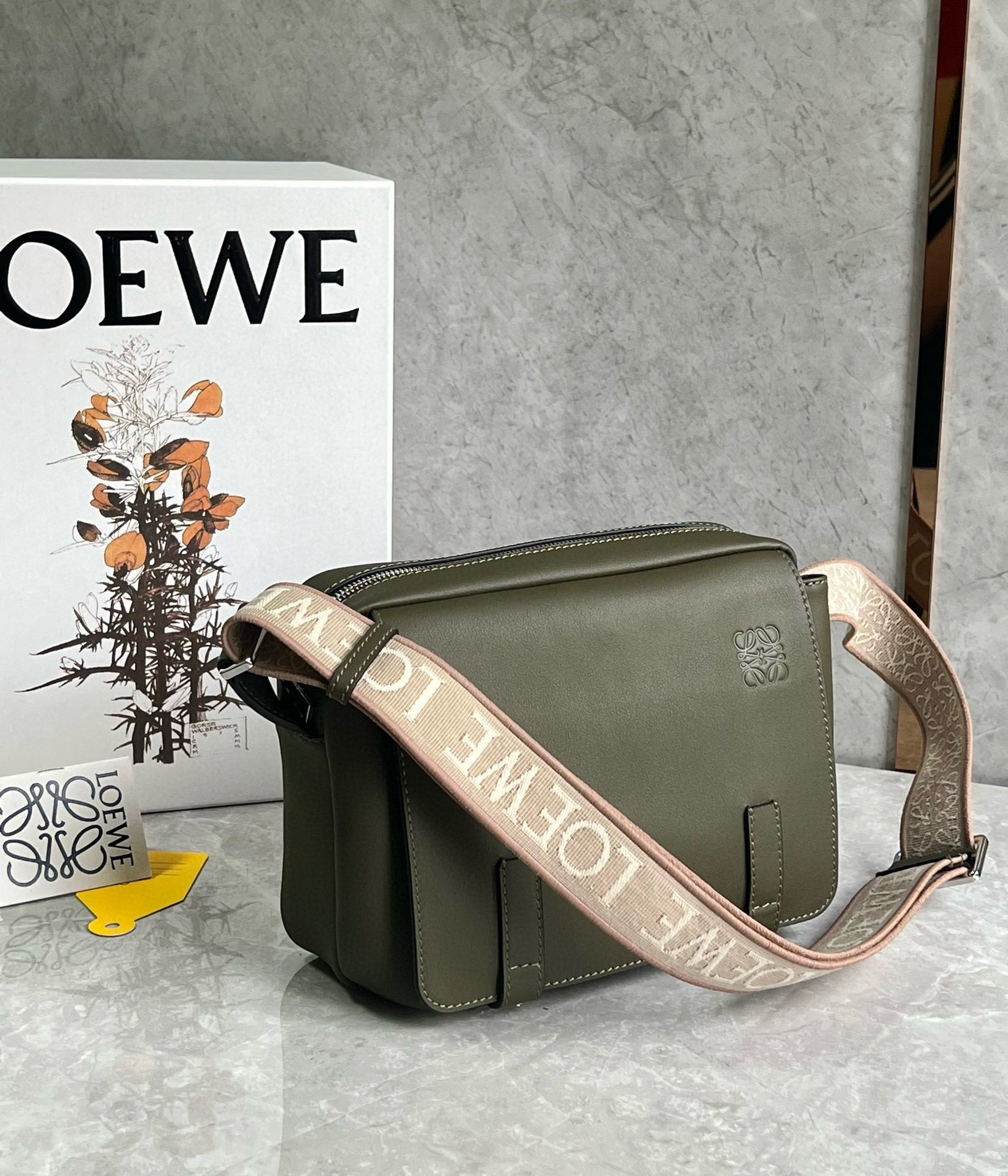 Loewe XS Military Messenger Bag in Green Calfskin