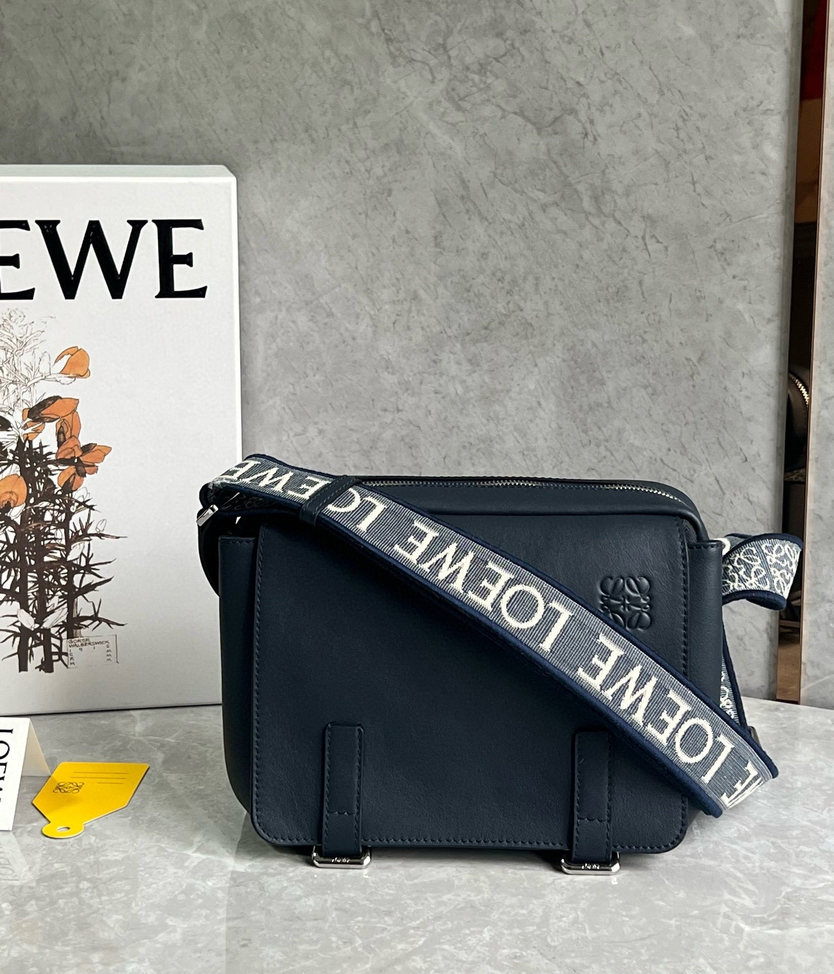 Loewe XS Military Messenger Bag in Dark Blue Calfskin