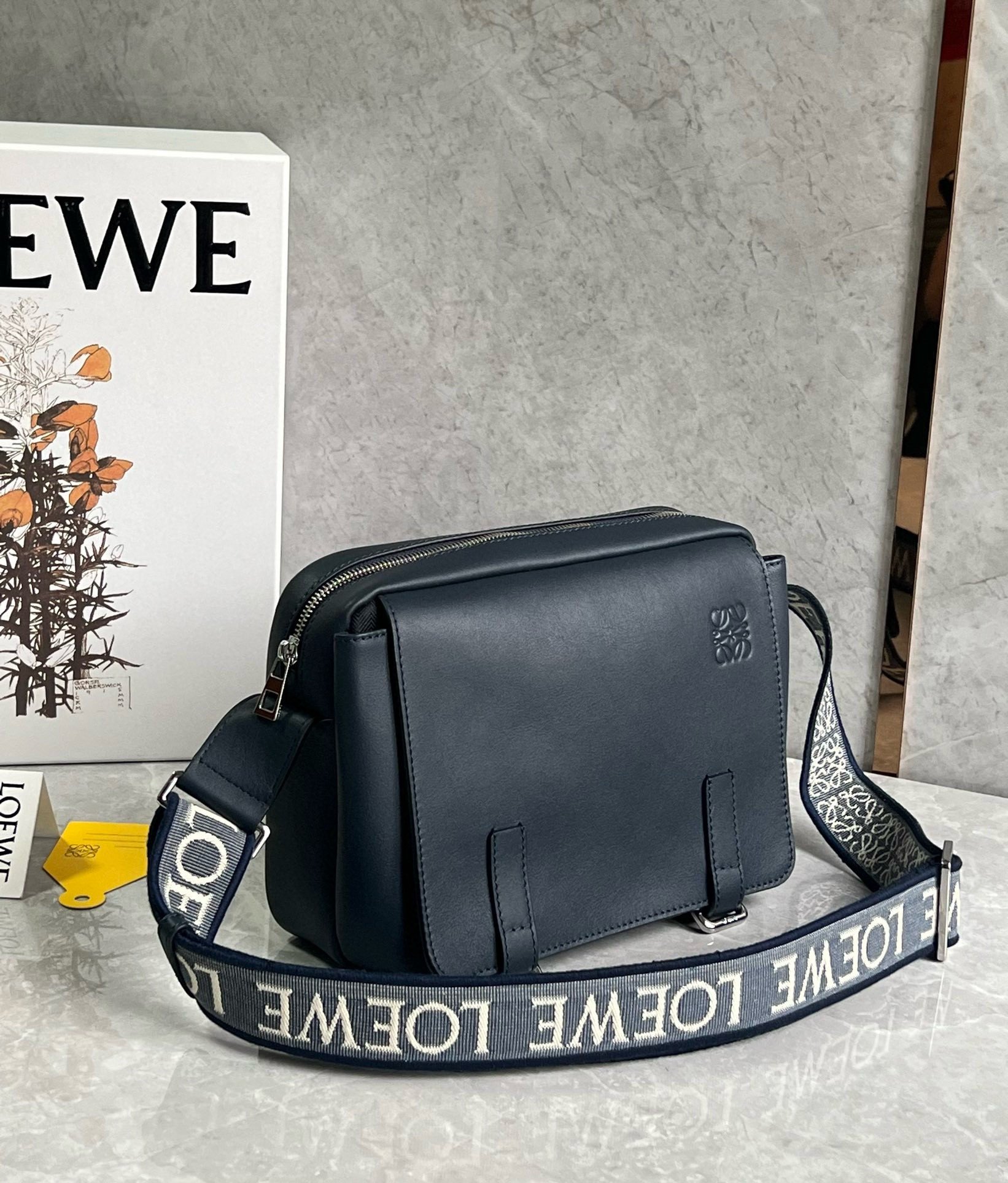 Loewe XS Military Messenger Bag in Dark Blue Calfskin