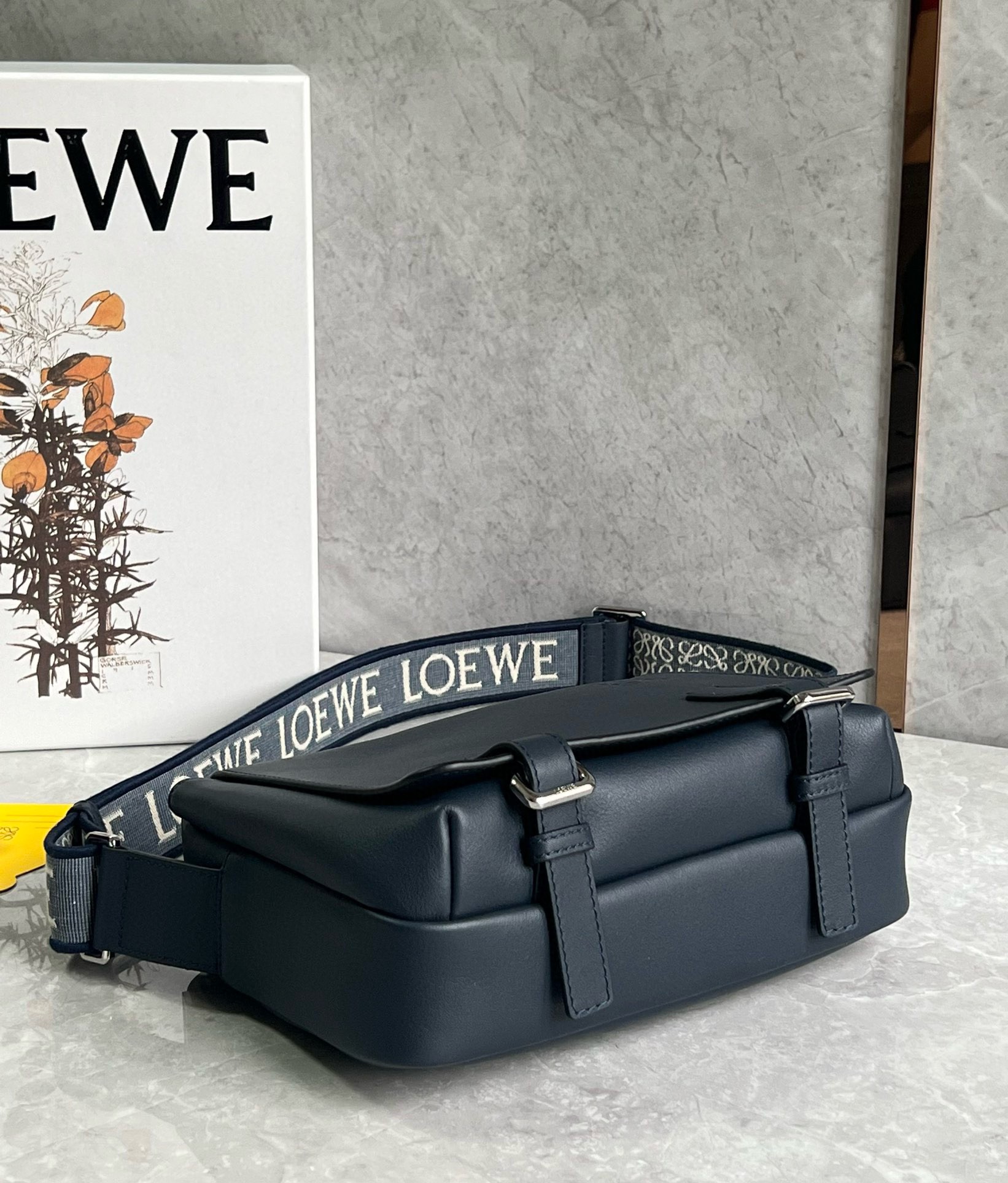 Loewe XS Military Messenger Bag in Dark Blue Calfskin