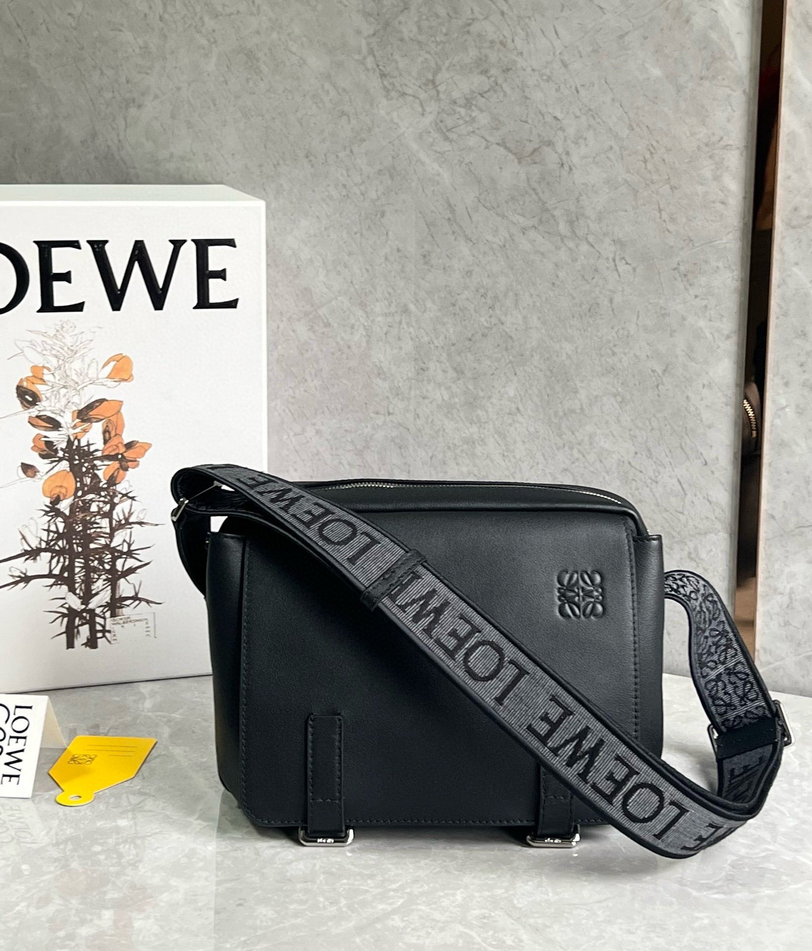 Loewe XS Military Messenger Bag in Black Calfskin