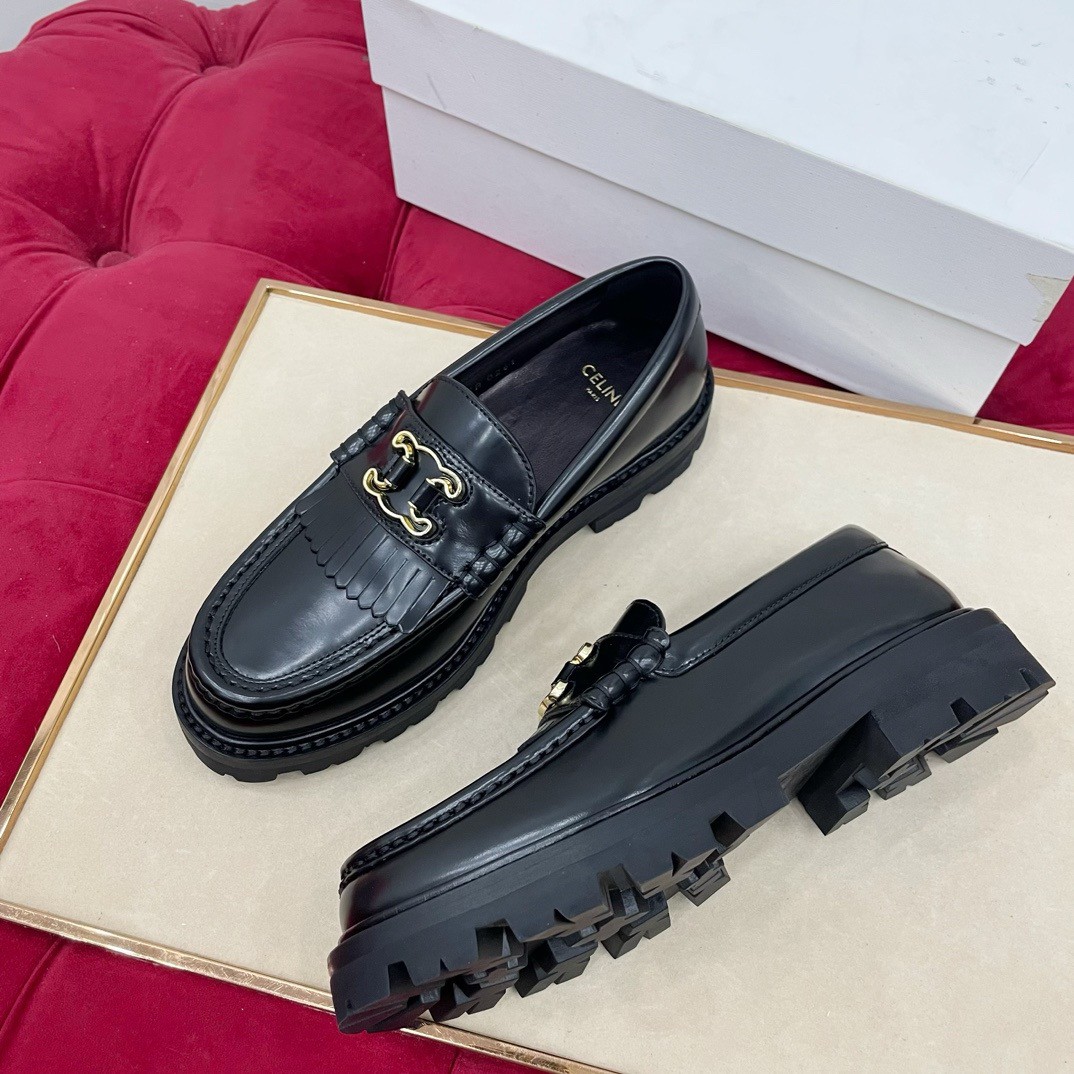 Celine Margaret Loafers in Black Leather with Triomphe Frame